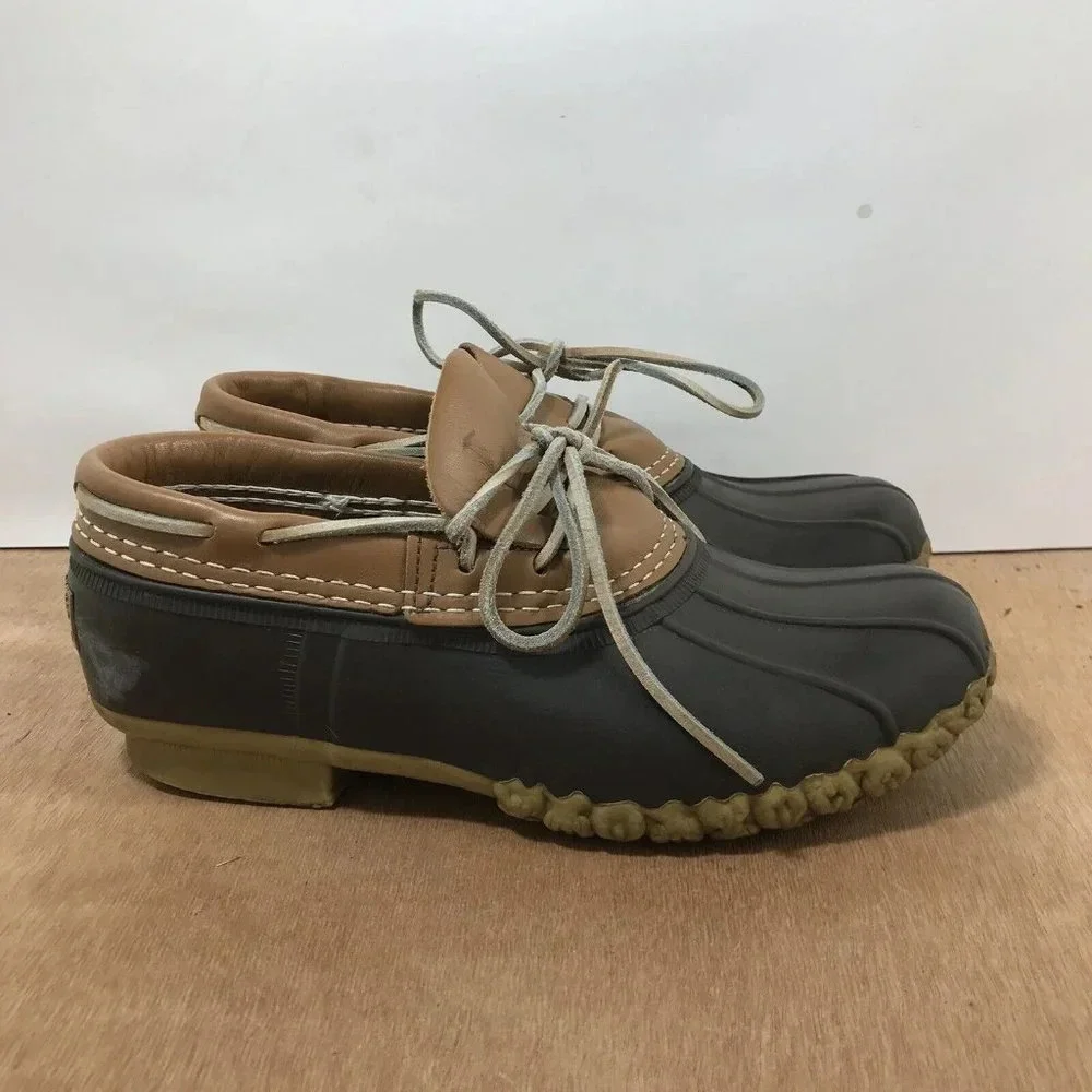 LL Bean Women's Brown Leather Unlined Gumshoe Low Ankle Duck Boots Size 6